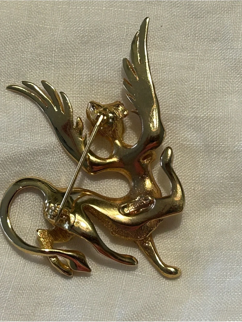 Gold-Tone Winged Mythical Creature Brooch for Women